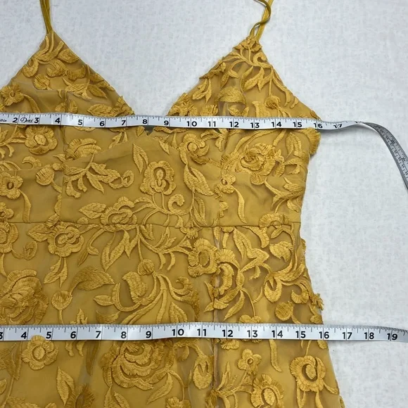 Lovers & Friends Goldenrod Floral Embroidered Mesh Spaghetti Strap Dress Medium - Picture 8 of 10